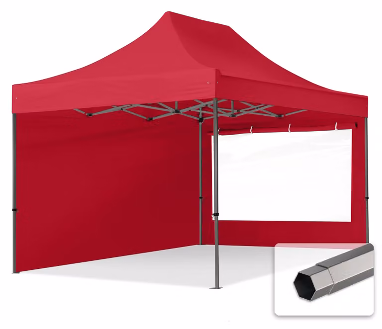 TOOLPORT 3x4,5m gazebo pieghevole con laterali (finestre panoramiche), PREMIUM acciaio, rosso