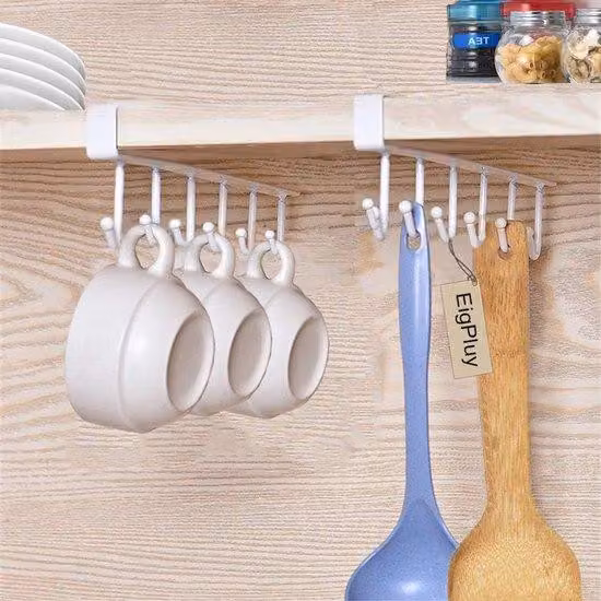 Set da 2 ganci per bicchieri da vino e tazze, ganci da cucina, ganci per scarpe, non richiede forature, bianco