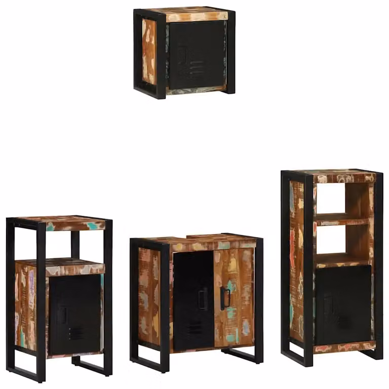 Set di mobili per il bagno moderno vidaXL in legno e metallo multicolore e nero con armadietto a muro e mobile sottolavabo L/P/H: 63,2 x 55,0 x 35,0 cm