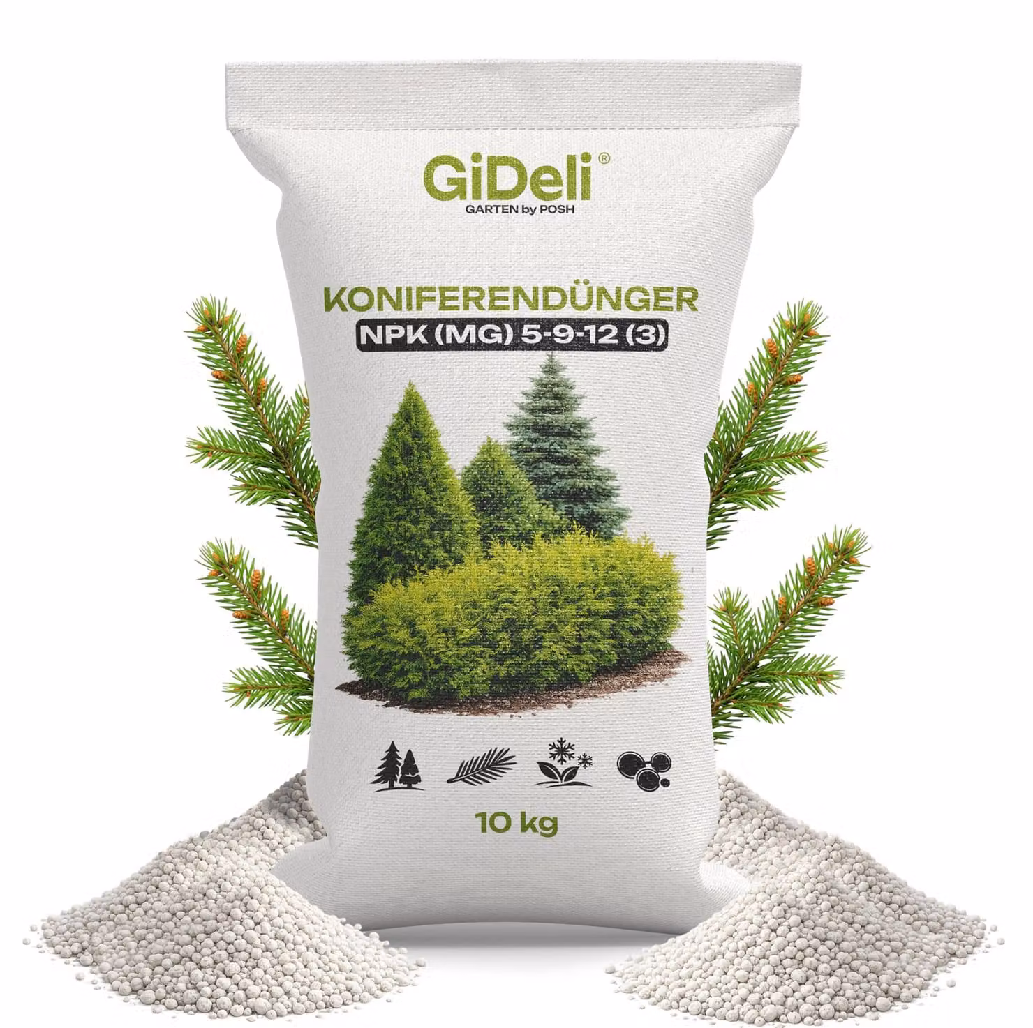 Fertilizzante per conifere 10 kg NPK 5-9-12 per siepi di tuia, cipresso e conifere - Magnesio GiDeli