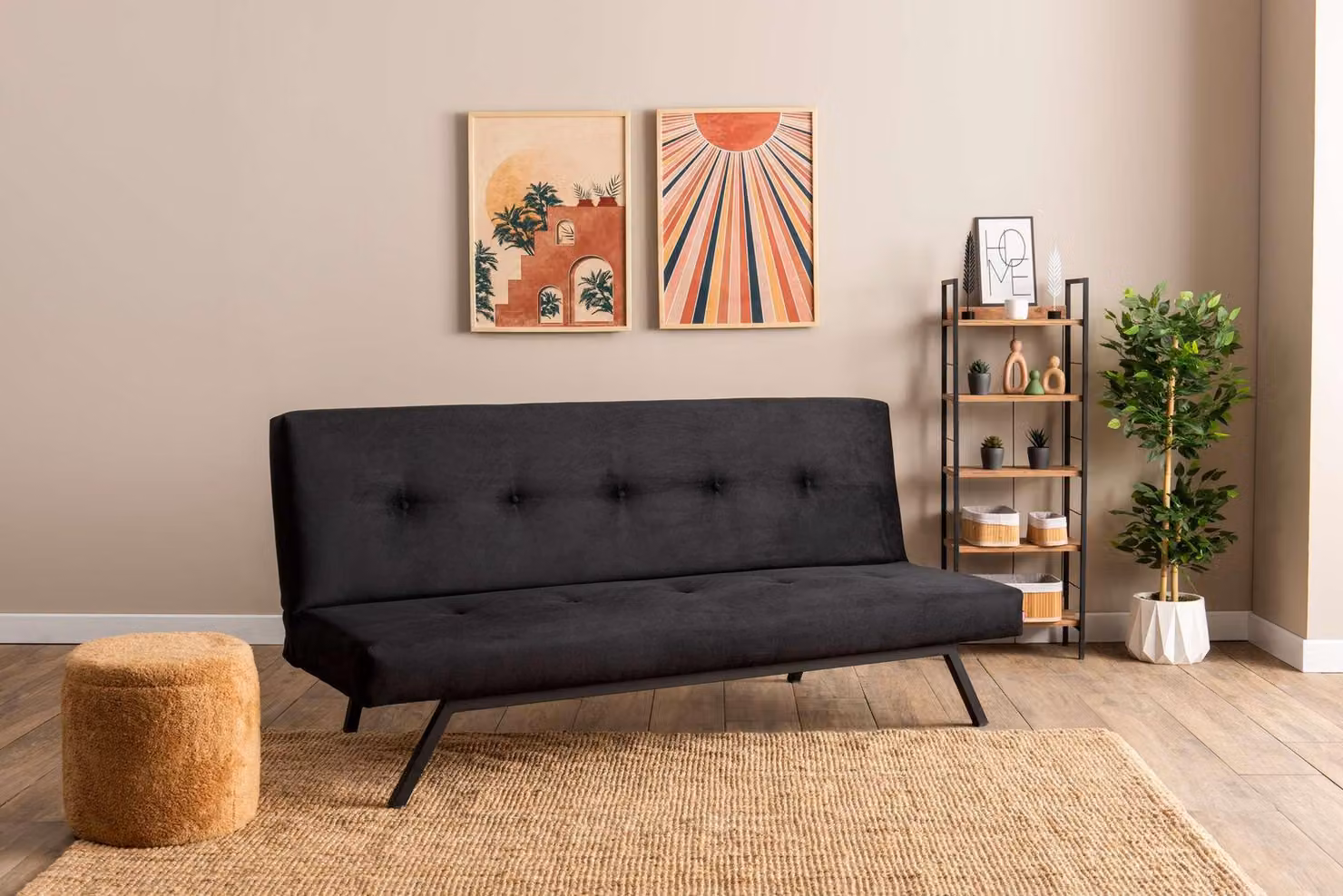 Hanah Home, Zola - Black, divano letto a 3 posti, nero, 100% POLIESTERE, 78 x 64 x 180 cm