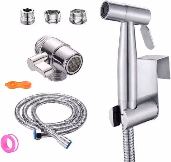 Kit portatile con doccetta in acciaio inossidabile per WC e doccia - Include un deviatore a 2 vie e un tubo flessibile da 15 m.