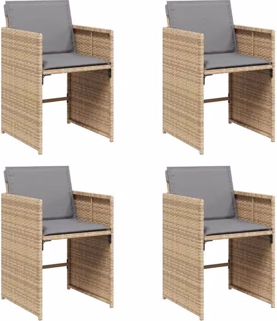 Set di 4 sedie da giardino moderne in polyrattan con cuscini beige e grigio e braccioli – 1