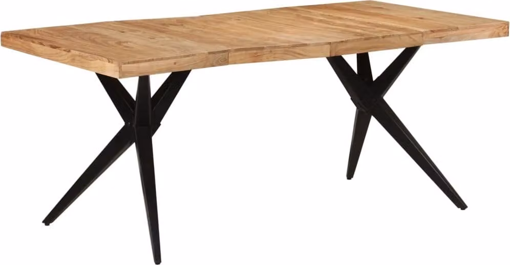 The Living Store Tavolo da pranzo nero 180x90x77 cm in legno massiccio di acacia