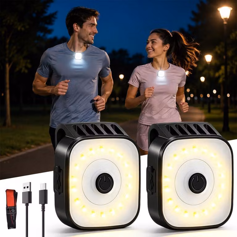 Lampada a LED ad anello, confezione da 2, clip USB, ricaricabile, alta luminosità, torcia da corsa con 4 modalità di illuminazione, resistente all'acqua (IPX4), luce di sicurezza per attività all'aperto, ideale per la corsa