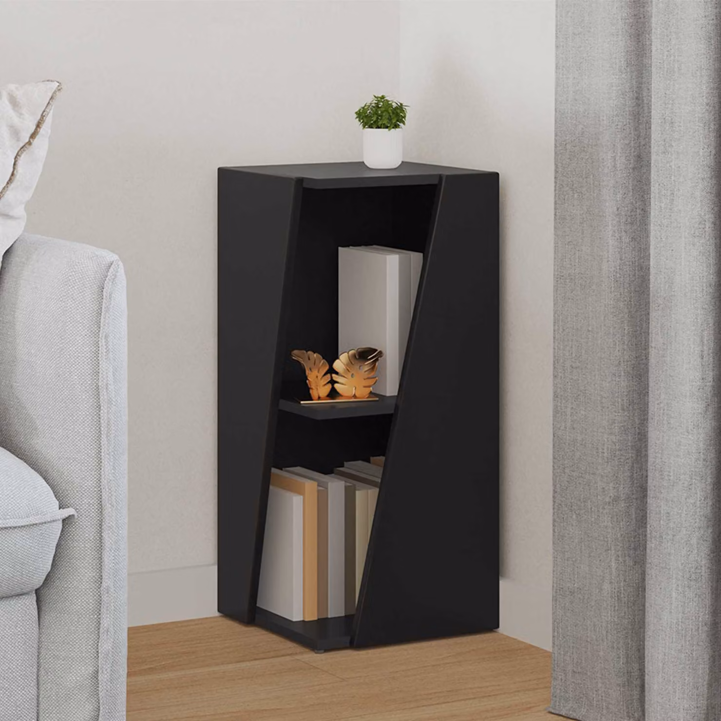 vidaXL Mensola laterale moderna in legno MDF nero L 33 cm, P 32 cm, H 70,5 cm