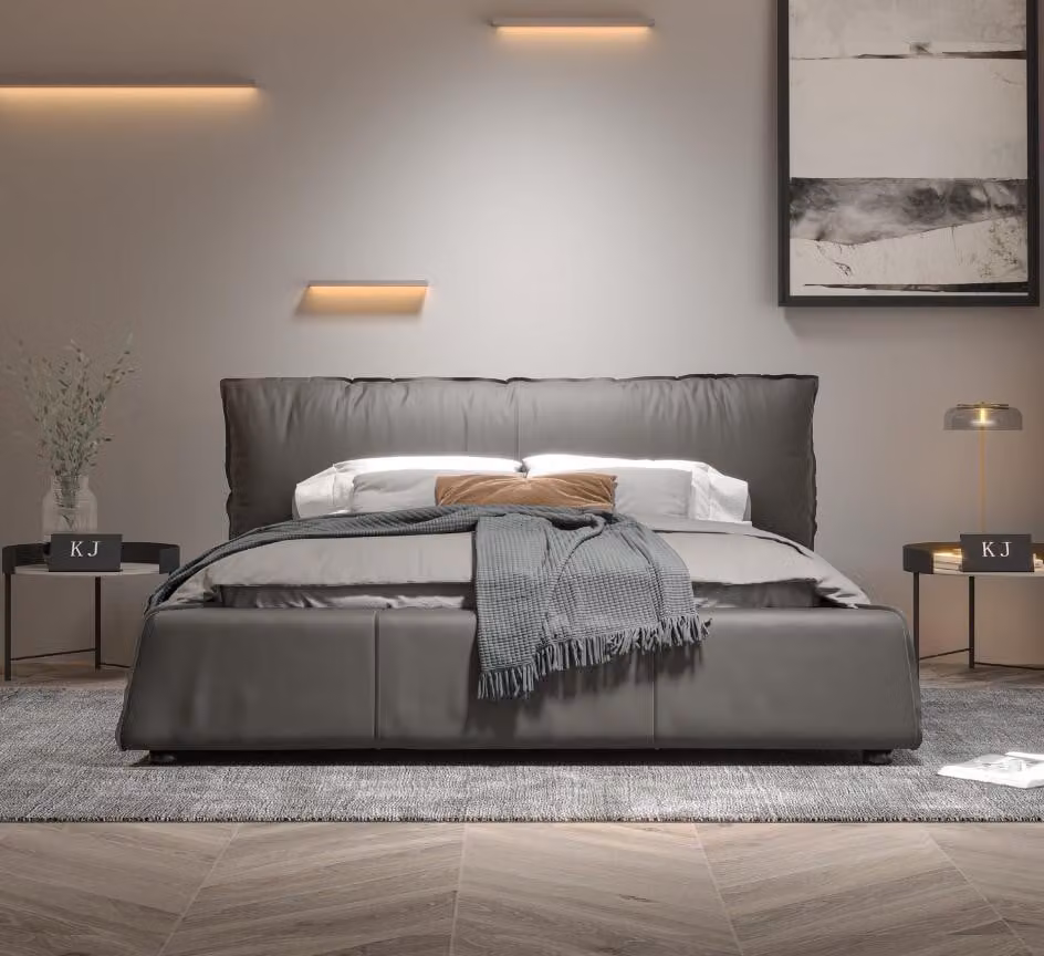 Design Leder Bett Doppel Ehe Modernes Hotel Textil Luxus Schlaf Zimmer Betten