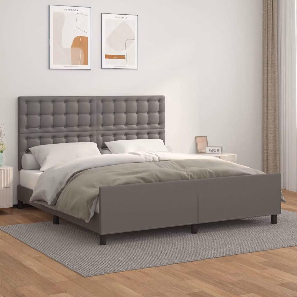 Giroletto con Testiera vidaXL in Similpelle Grigio L/P/H: 160 x 200 x 128 cm – 1