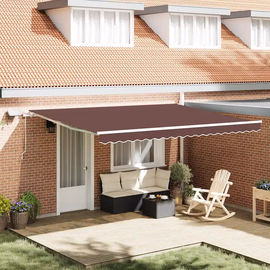 Tenda retrattile vidaXL con bracci pieghevoli in alluminio e tessuto in poliestere, Marrone, L: 450 cm, P: 300 cm