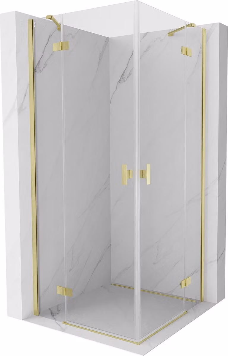 Mexen Mist-H Duo cabina doccia a battente 75 x 75 cm, trasparente, oro spazzolato - 8A5-075L-075P-55-00