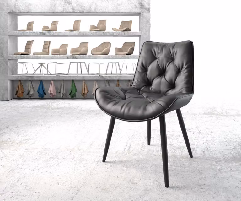 DELIFE Sedia da pranzo Taimi-Flex in vera pelle nera a 4 gambe coniche nere