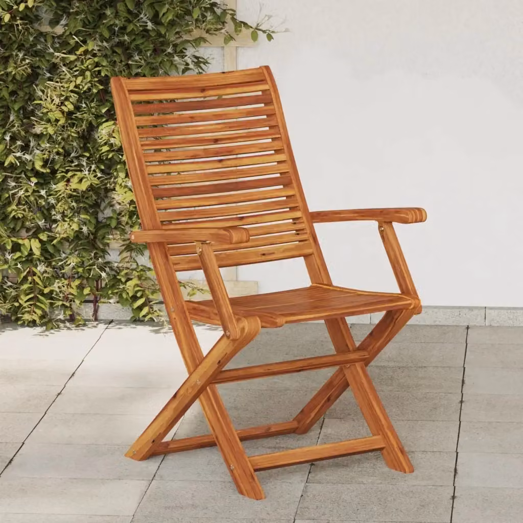 Set di 2 sedie da giardino pieghevoli con braccioli in legno di acacia marrone – 2