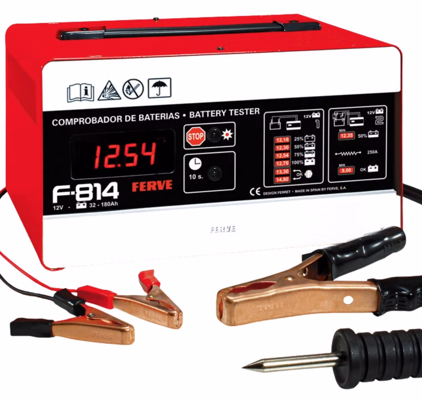 Tester per batterie da 12 V, con test di scarica e dinamometro