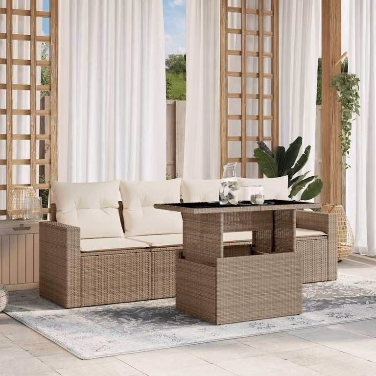 vidaXL Set Divano da Giardino 5 pz Moderno con Cuscini Beige e Struttura in Acciaio Verniciato a Polvere