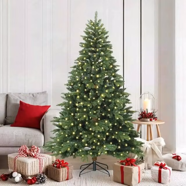 Albero di Natale artificiale moderno vidaXL verde con 300 LED luce bianca calda in PE e PVC, Altezza: 180 cm