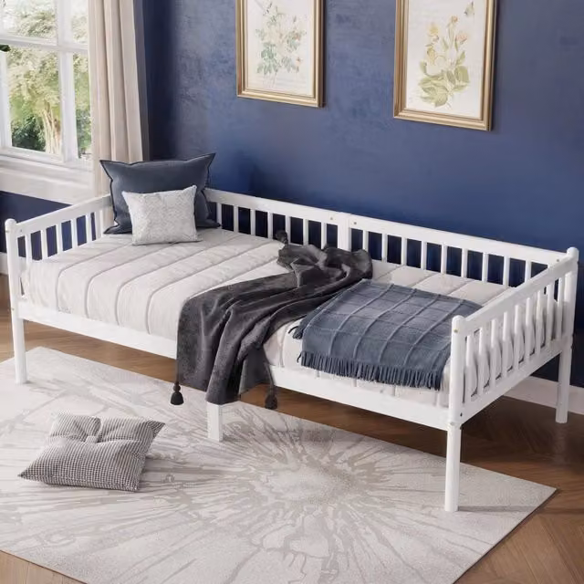 Letto da giorno REDOM in legno di pino bianco laccato con sponde laterali L/P/H: 200 x 90 x 72,4 cm