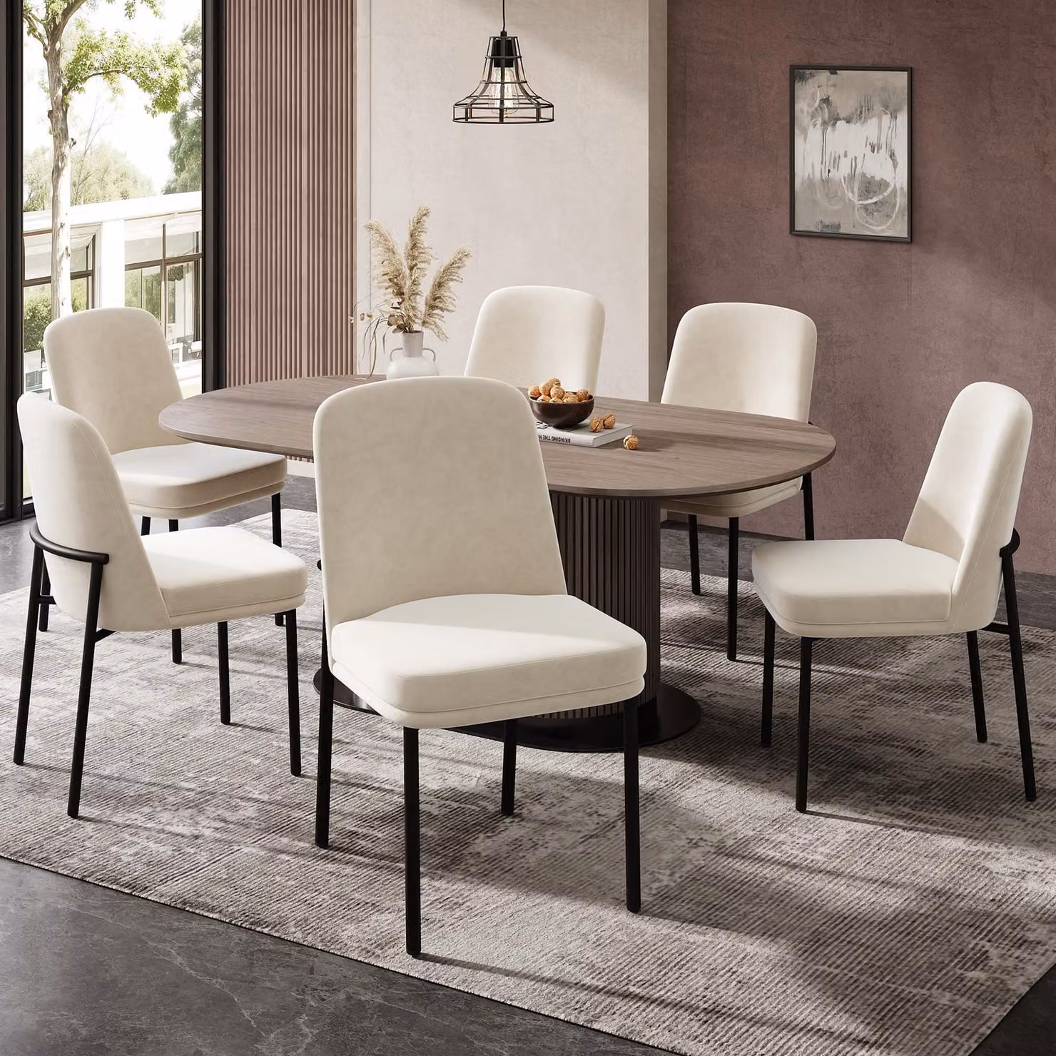 Set di 6 sedie da pranzo Fliek, sedie da cucina con cuscini di seduta rinforzati, sedie imbottite con gambe in metallo, sedia da salotto in velluto, 53x42,5x82 cm, nero