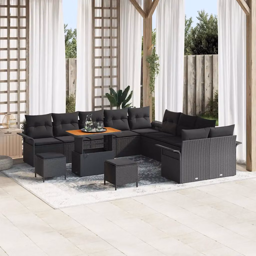 Set Divano da Giardino Moderno vidaXL in Acciaio Nero con Cuscini per 12-13 Persone – 1