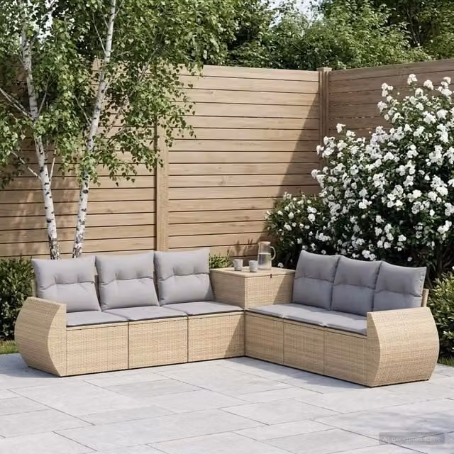 Set di divani da giardino a forma di U vidaXL composto da 7 pezzi in beige e grigio con struttura in metallo e cuscini inclusi – 1