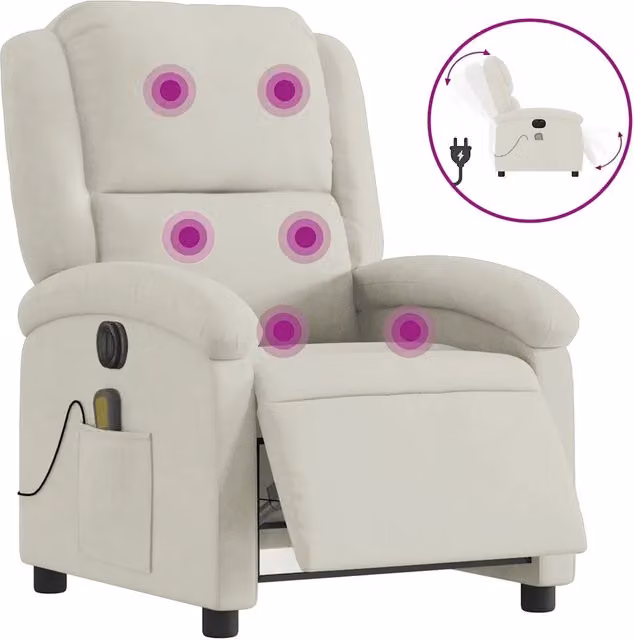 Poltrona Massaggiante | Sedia Relax Reclinabile Elettrica Crema Velluto