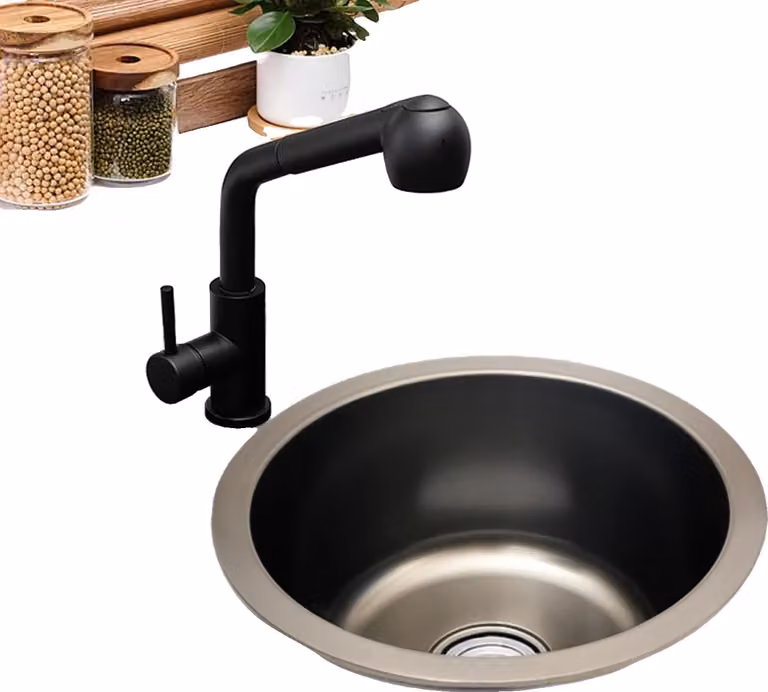 Lavabo rotondo, acciaio inox, vasca singola