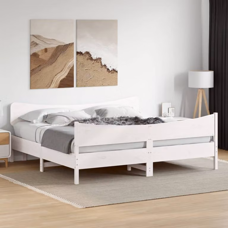 vidaXL Giroletto in legno massello di pino bianco con doghe piatte L: 180 cm, P: 200 cm