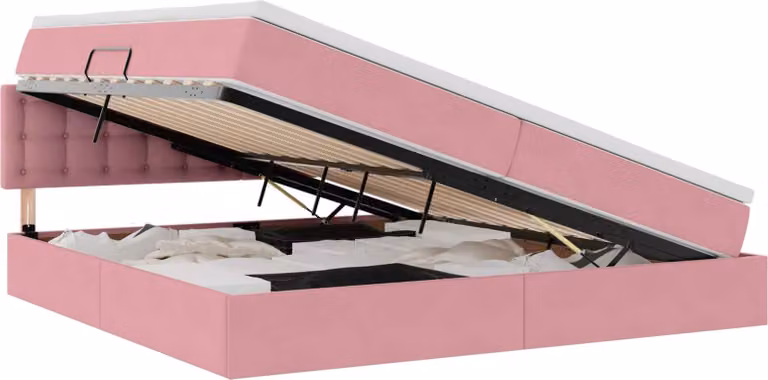 Letto con contenitore LED e materasso Rosa 200 x 200 cm Velluto