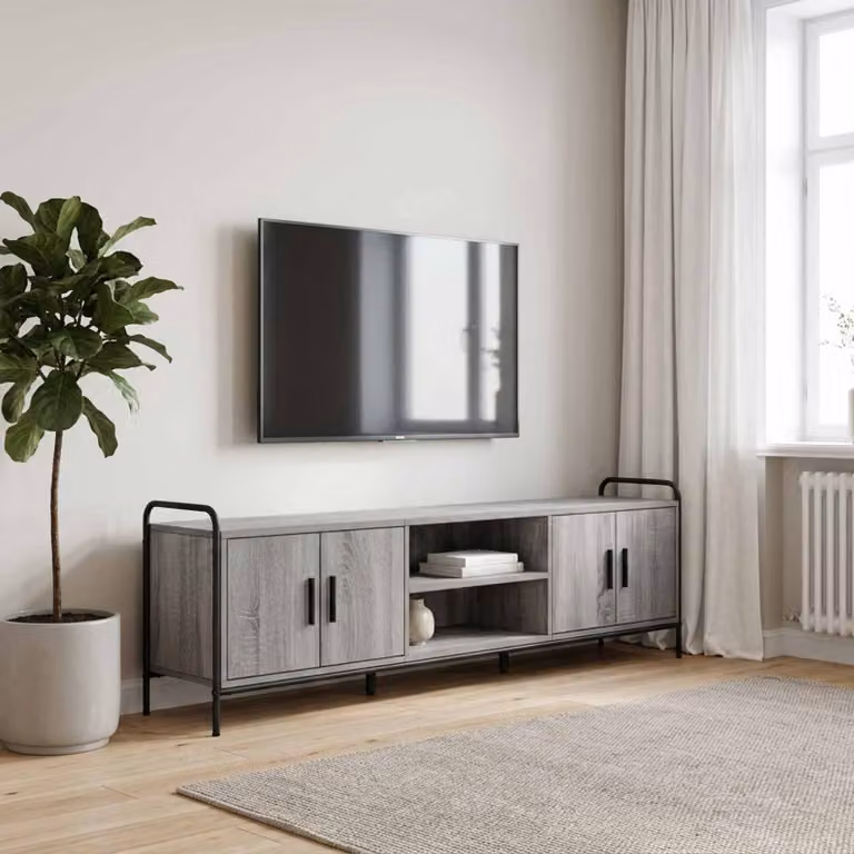 Mobile TV vidaXL moderno in legno ingegnerizzato e metallo, colore grigio, L 167,5 x P 33 x H 50 cm