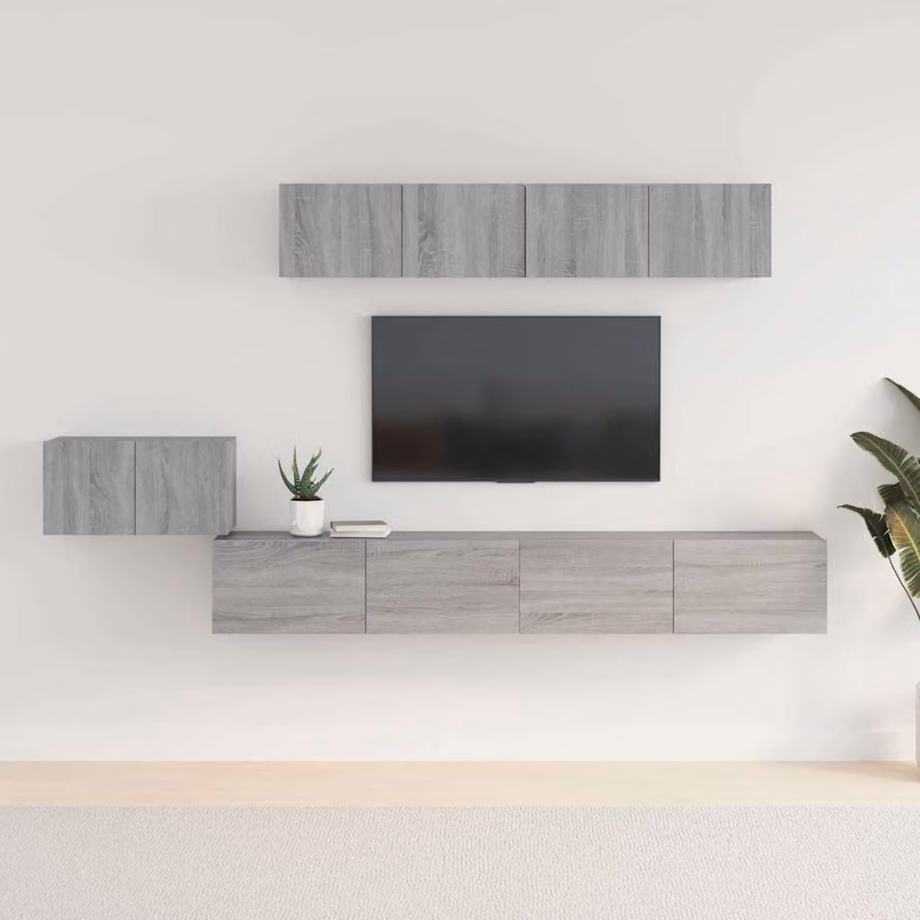 vidaXL Set di Mobili Porta TV 5 Pezzi Grigio in Legno e MDF per Soggiorno