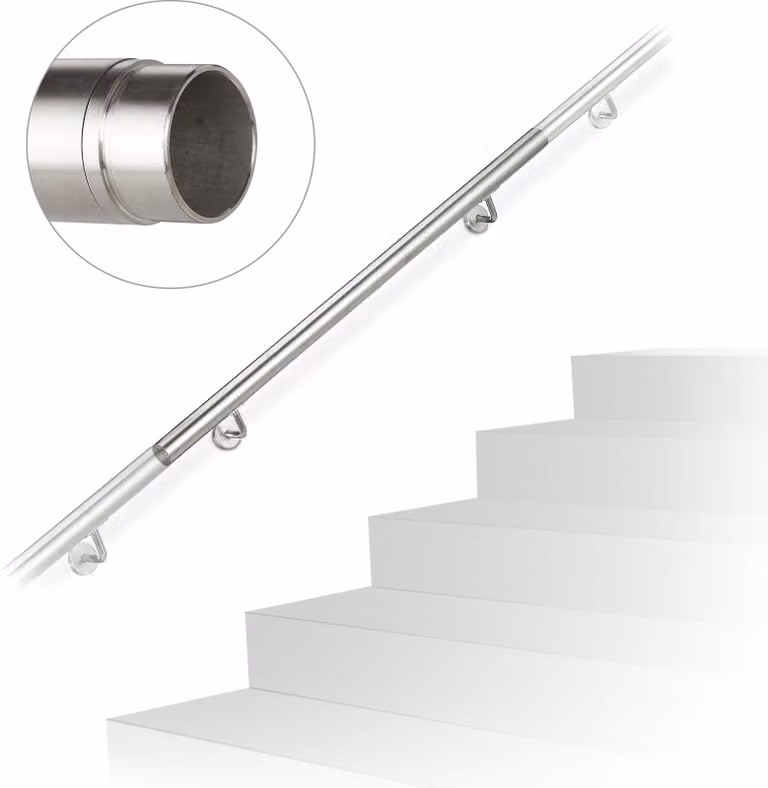Relaxdays Corrimano, acciaio inossidabile 304, estensibile, per interni ed esterni, 100 cm, Ø 42 mm, con supporto, ringhiera per scale, argento