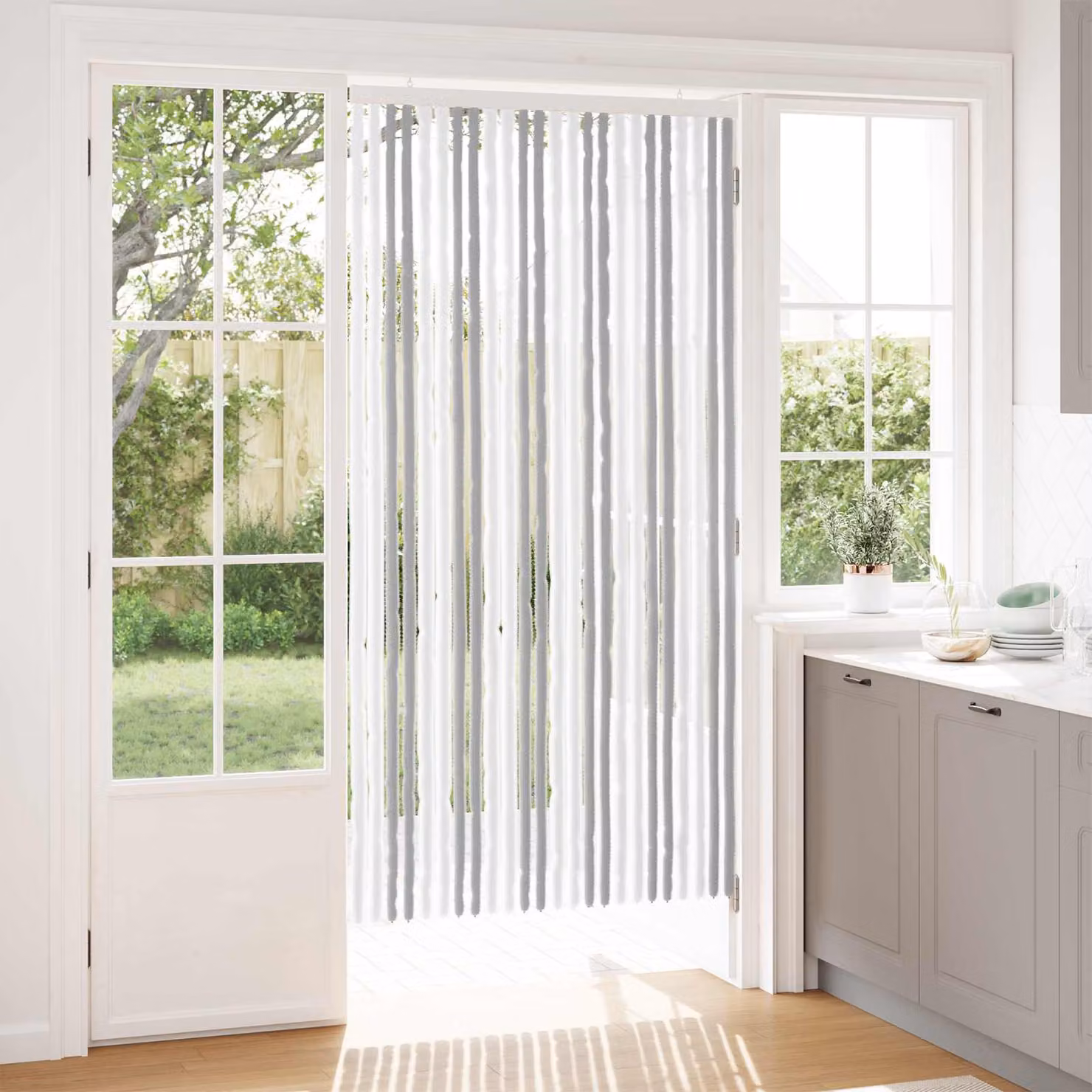 Tenda per insetti a righe in chenille e poliestere vidaXL, Grigio chiaro e bianco, L: 200 cm x H: 100 cm