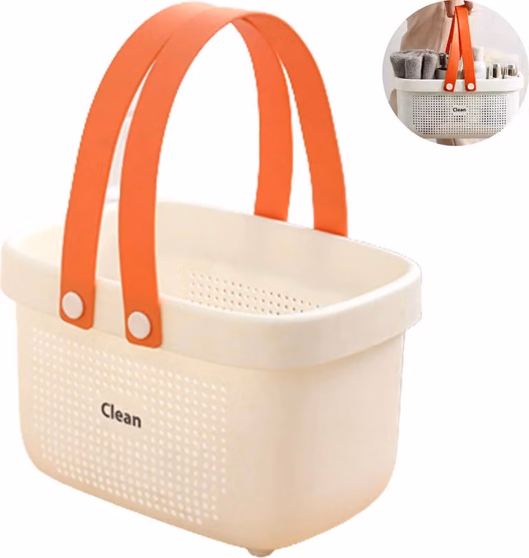 Cestino da doccia in plastica con manici, cestino portaoggetti portatile per articoli da bagno, bianco, 24,8 cm