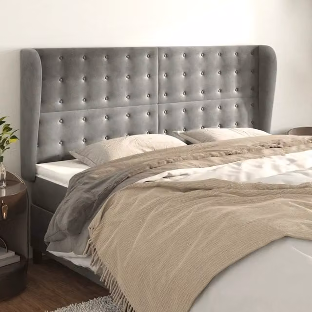 Testiera ad Orecchio-Testata con Orecchie Grigio Chiaro 163x23x118/128 cm in Velluto 104808
