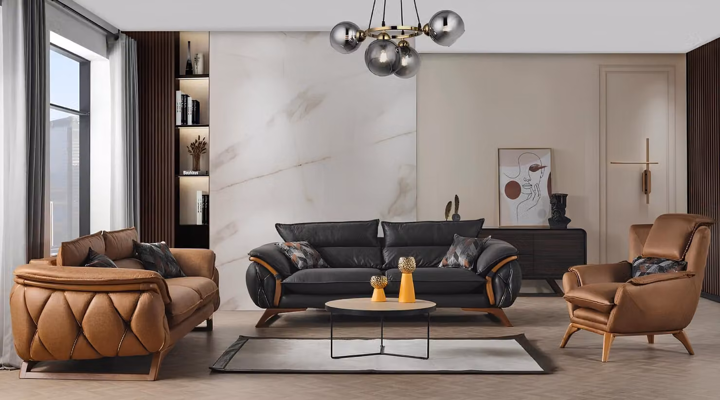 Polstermöbel Kombination Sofalandschaft Couchmöbel Sofa Wohnzimmergarnitur 3+3+1