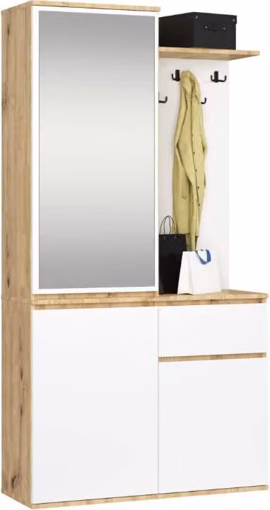 BDW, Set di armadi da corridoio ENTRO con armadio a specchio, 95x183x35cm, rovere Artisan / bianco
