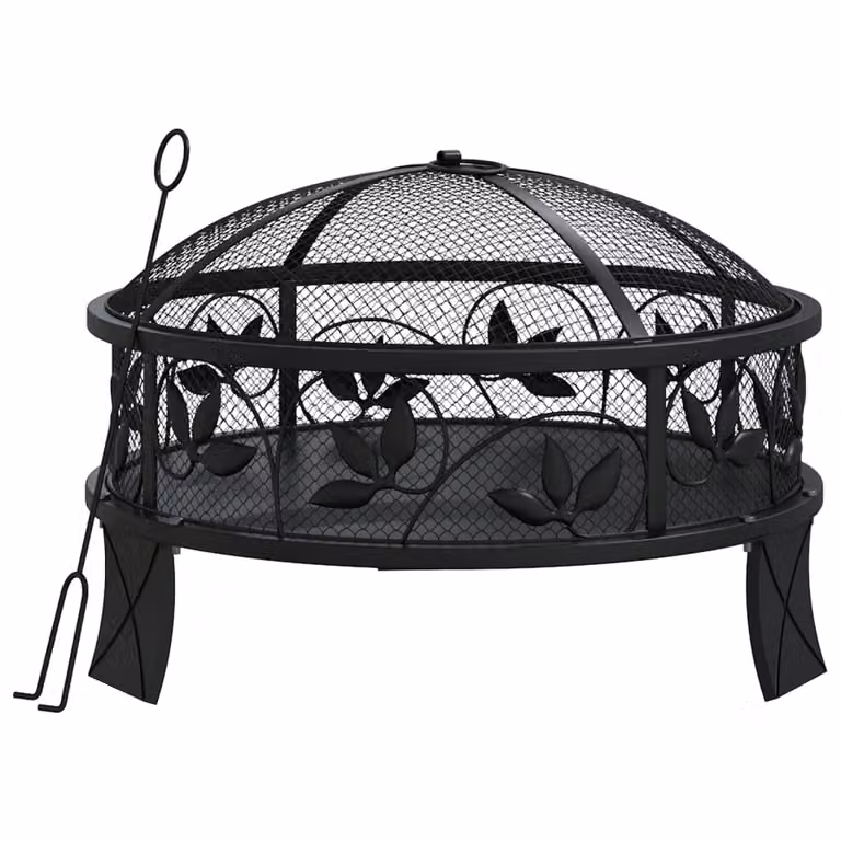 The Living Store Ciotola da fuoco con attizzatoio 50 cm XXL in acciaio