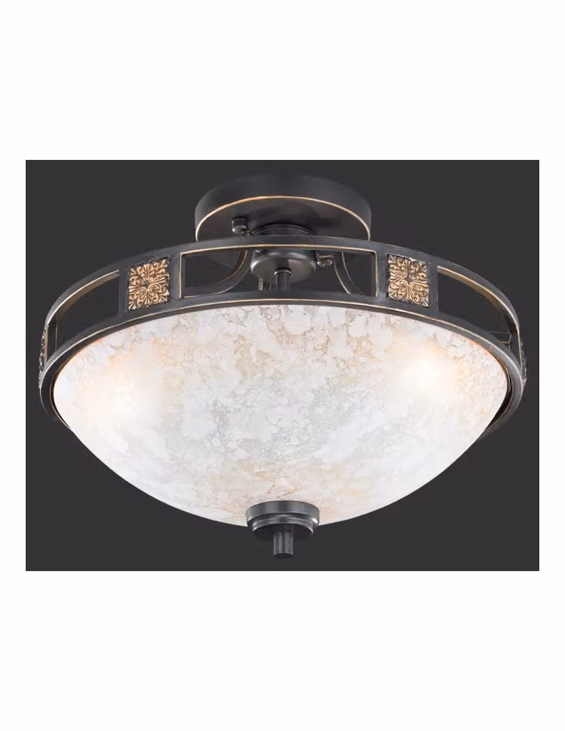 Plafoniera Trio Lighting Quinta Ruggine in Metallo e Vetro Alabastro, Ø42 cm – 2