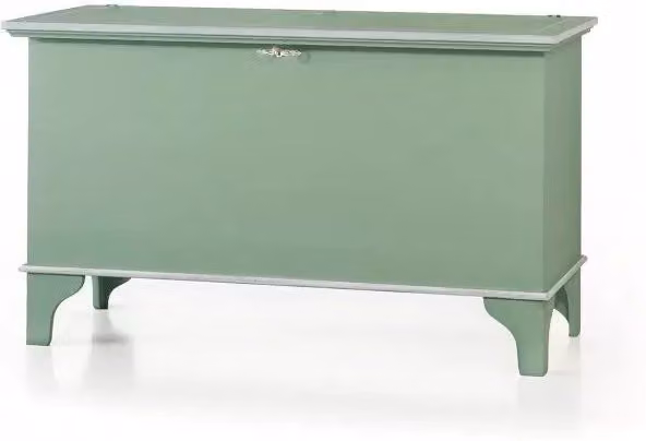 Cassapanca in legno laccato verde con profilo bianco l.137 x p.57 h.80 (2135) - Mobili 2G