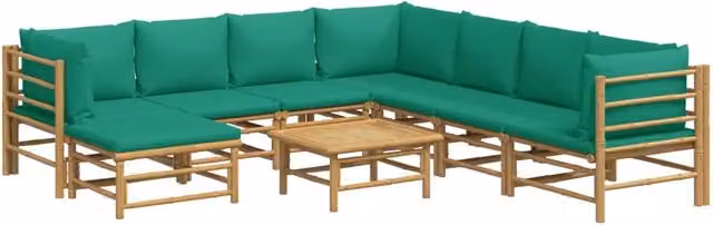 Set di mobili da giardino Outsunny in bambù verde con 9 pezzi e cuscini imbottiti