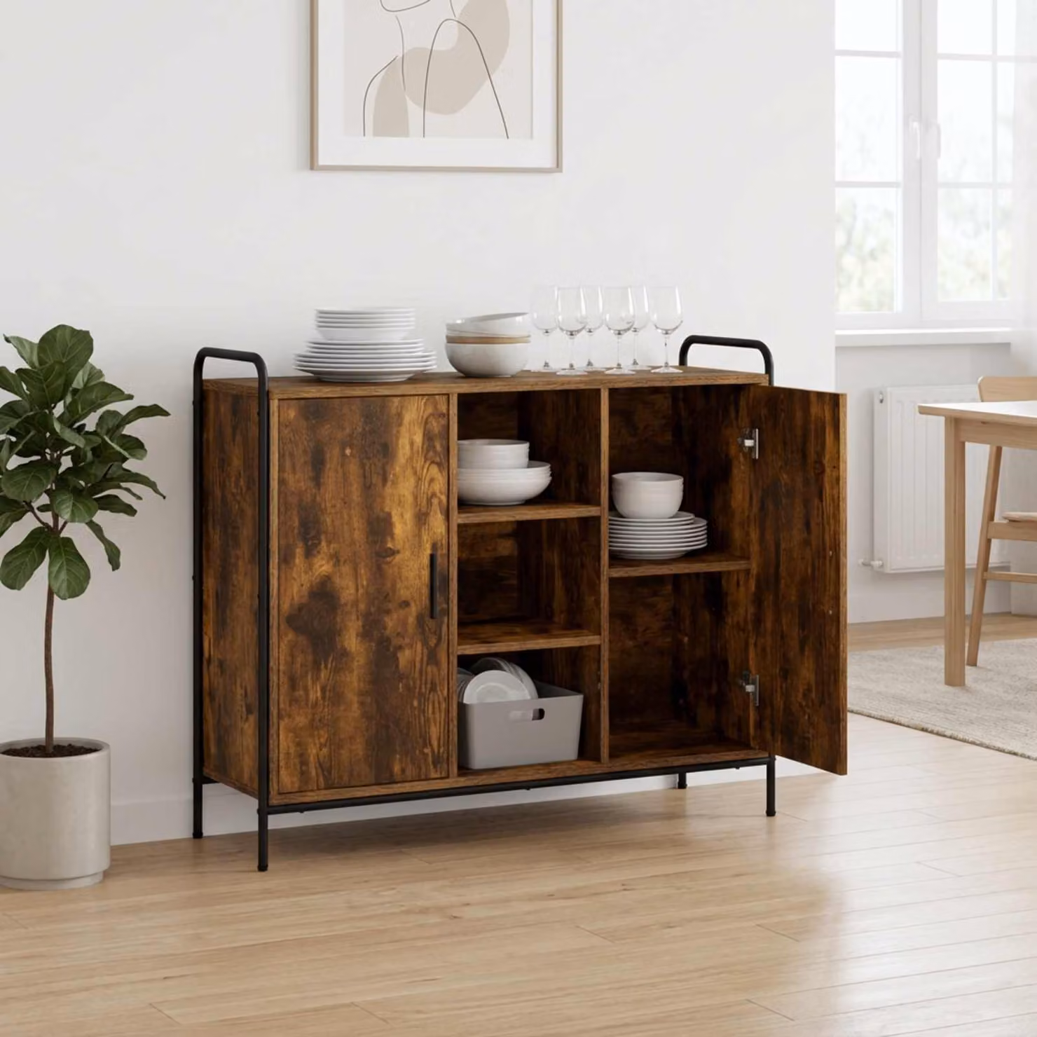 Credenza moderna vidaXL in legno Rovere Fumo, L: 98,5 cm, P: 33 cm, H: 81 cm