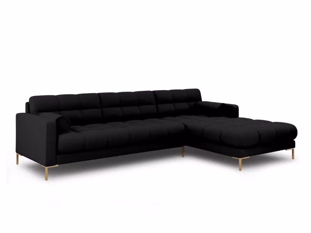 Divano angolare destro Bali di Cosmopolitan Design, modello a 5 posti in tessuto nero con dettagli oro e struttura moderna per il tuo living, L: 293 cm, P: 105 cm, H: 75 cm – 2