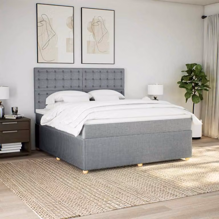 vidaXL Giroletto a Molle con Materasso Ibrido in Tessuto Grigio e Bianco L/P/H: 180 x 200 cm