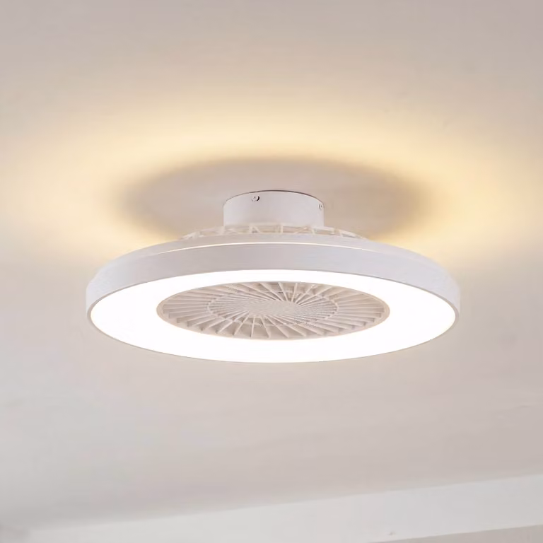Ventilatore da soffitto LED Lindby Teleo, Ø 58 cm, bianco, DC, Tuya Teleo Lindby, dimmerabile, Bianco / Opale, Soggiorno / Sala da pranzo, Plastica, Moderno
