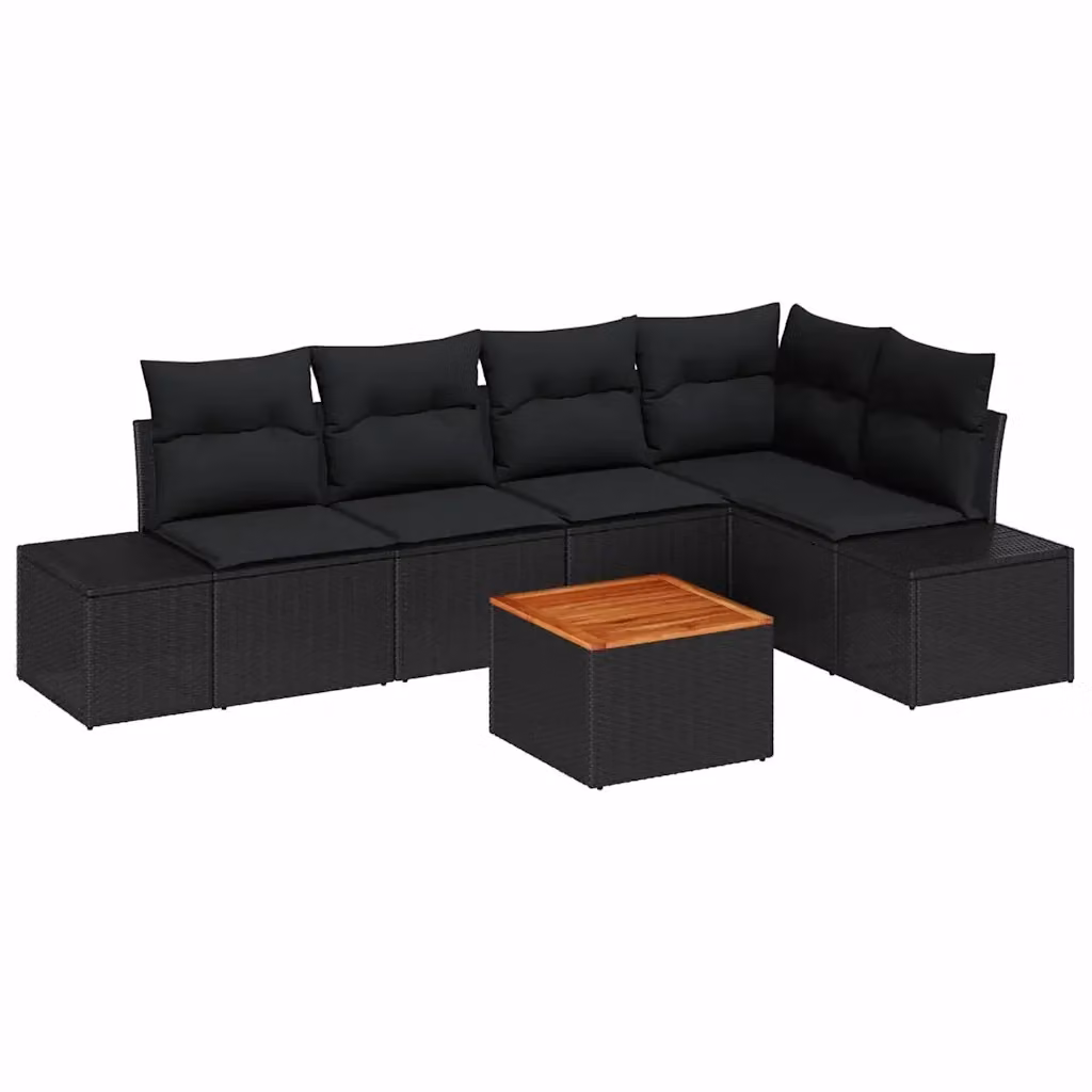 Set Divano da Giardino vidaXL 6 pz L-Shape Nero con Cuscini e Tavolino da Caffè in Polyrattan e Acciaio – 2
