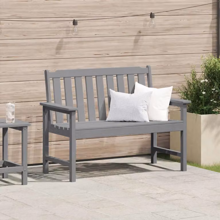 Panchina da giardino moderna vidaXL in HDPE grigio con braccioli L: 120 cm, P: 59 cm, H: 88 cm