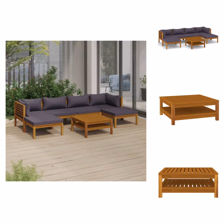 vidaXL Set di 7 pezzi per salotto da giardino con cuscino in legno massiccio di acacia - Set di mobili da giardino