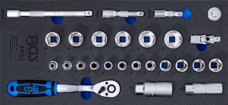 BGS carrello da officina inserto 1/3: Set di chiavi a bussola 10 mm (3/8") 26 pz - 4052