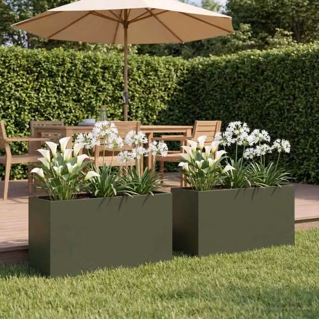 Vaso da giardino 2 pz Verde Oliva 80 x 30 x 50 cm 8005603