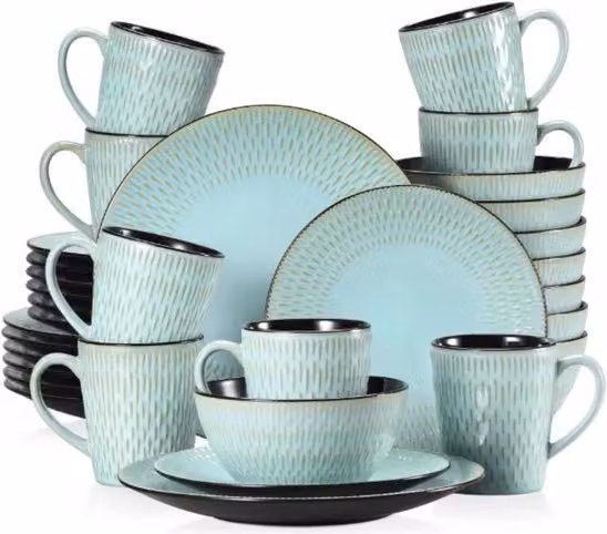 Servizio da Tavola per 8 Persone - 32 Pezzi - Colore Bosco - Set di Piatti da Pranzo - Piatti Profondi - Piatti da Colazione - Servizio da Tavola - Servizio da Cucina