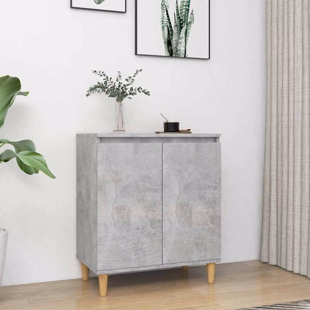 Credenza in stile scandinavo vidaXL in multistrato e legno con gambe in massello, colore grigio cemento, L: 60 cm, P: 35 cm, H: 70 cm